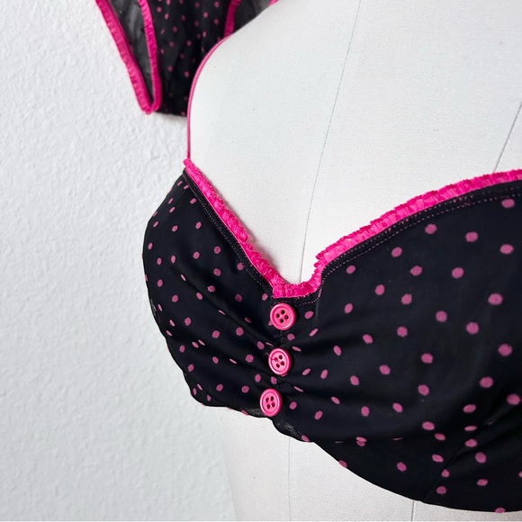 NWT Y2K FREDRICKS OF HOLLYWOOD FUCHSIA CARNIVAL POLKA DOT MESH 2 PIECE - Picture 3 of 3